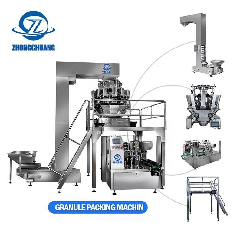 Automatic Nuts Granule Food Zipper Pouch Multihead Weigher Rotary Packing Premade Bag Doypack Multi-Function Packaging Machines