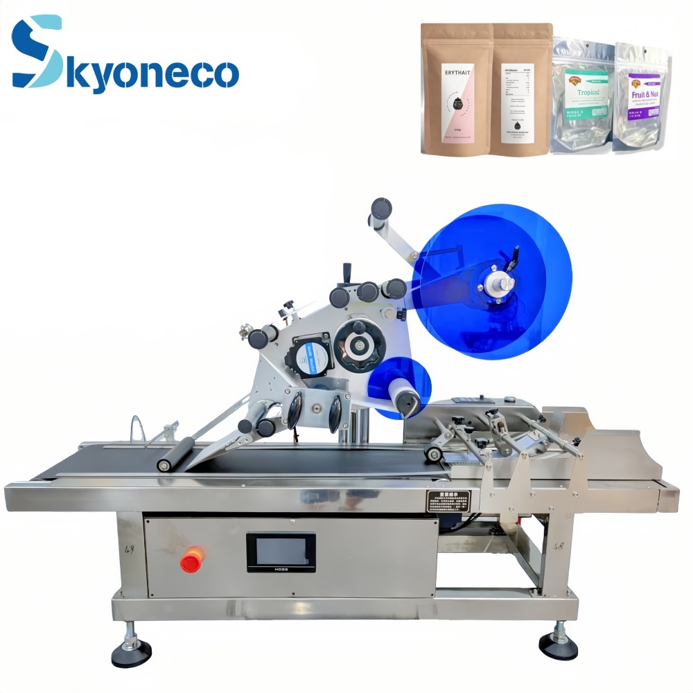 100-200pcs/min Desktop Doybag Tag Card Pouch Bag Labeling Machine For Mylar Bags And Flat Pouches