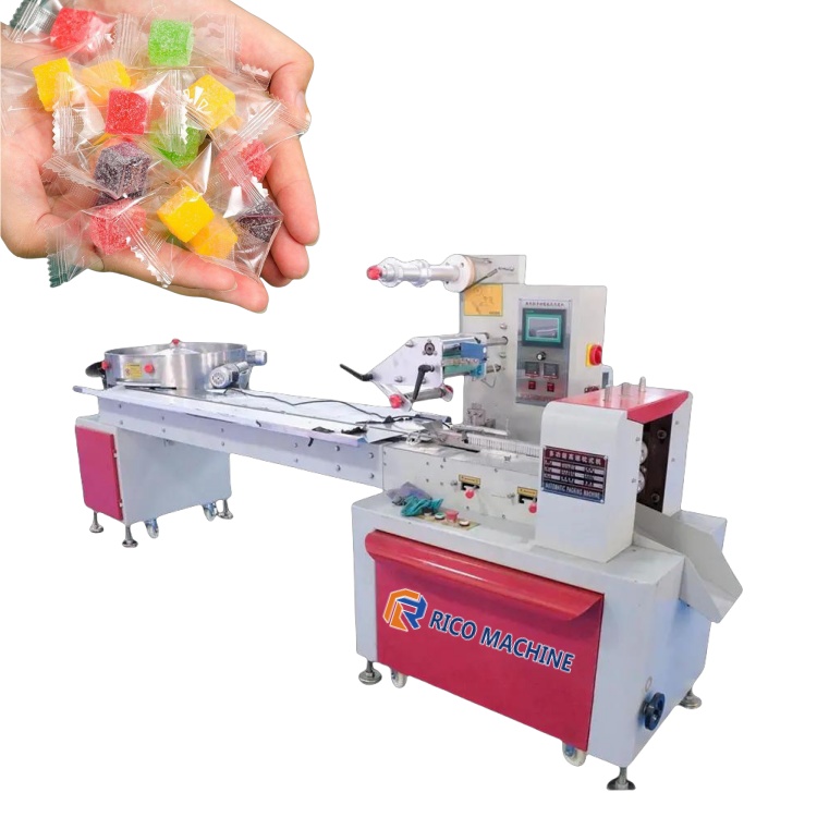 RICO Machinery Mini High Speed Flow Pack Small Sweet Sugar Gummy Candy Horizontal Packaging Machine