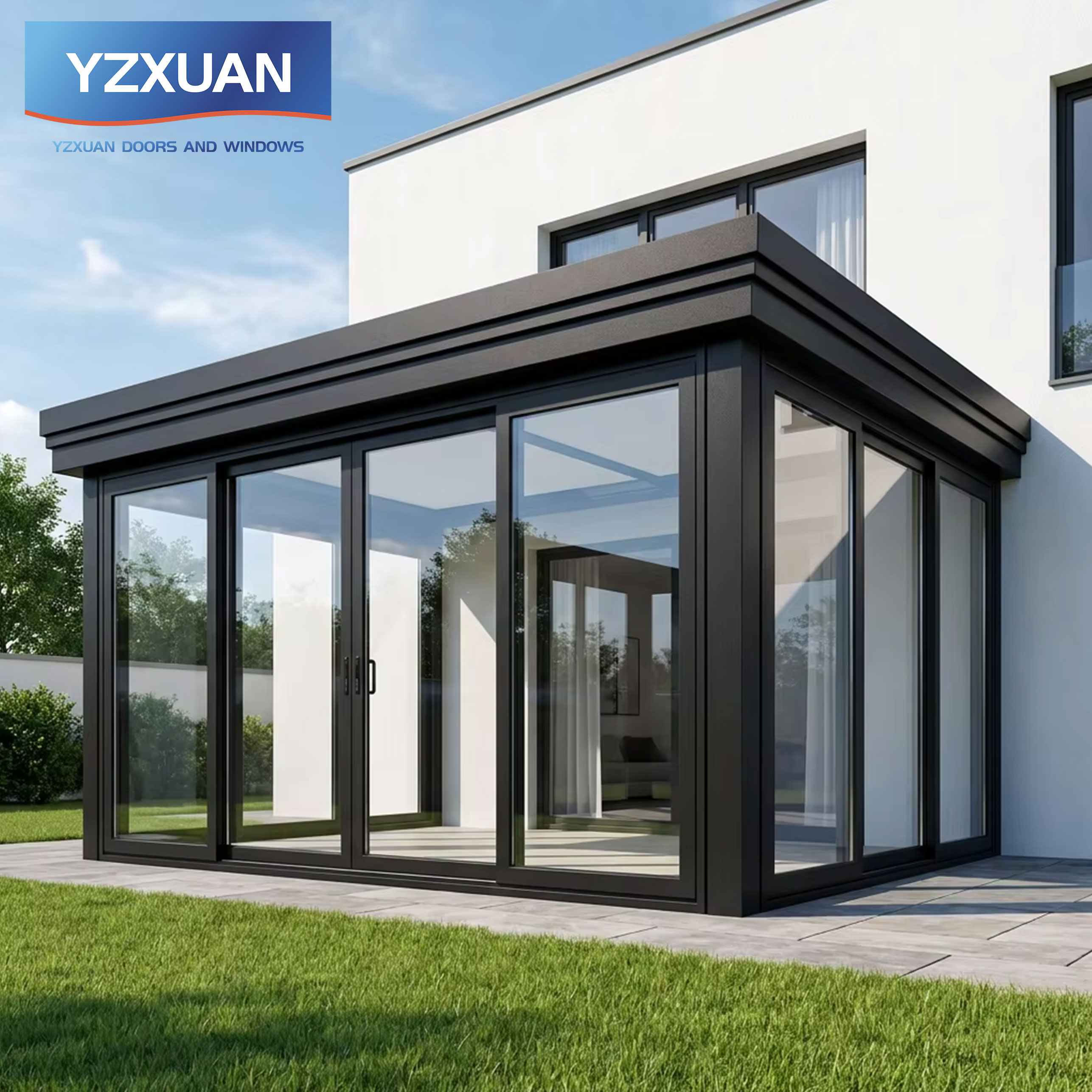 Modern Luxury Aluminum Sunroom Glass House Winter Garden Thermal Break System Double Glazed Low-E Exterior Hotel Courtyard