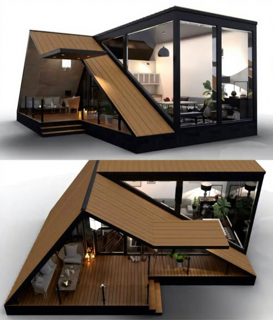 Luxury Modern A-Frame Low-Rise Villa: Insulated, Modular, Prefabricated Tiny Triangular House for Apartments or Prefab Cabins