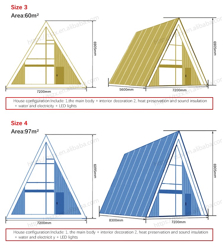 A Frame Prefab Tiny House Modular Triangular Villa Resort High Quality Triangle House for Living