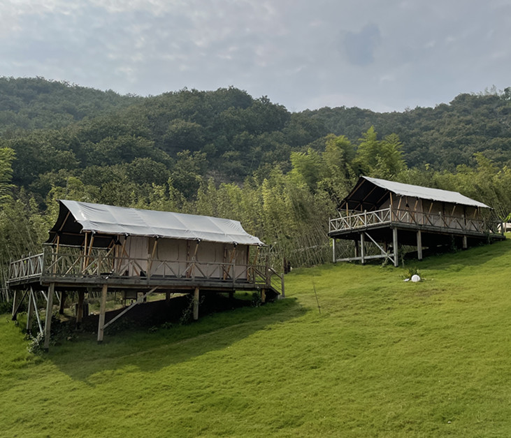 Prefabricated A-Frame Lodge Tent VOC-Free Sustainable Resort Architecture Modular Glamping Suite With Integrated Bathroom