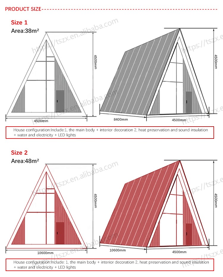 A Frame Prefab Tiny House Modular Triangular Villa Resort High Quality Triangle House for Living