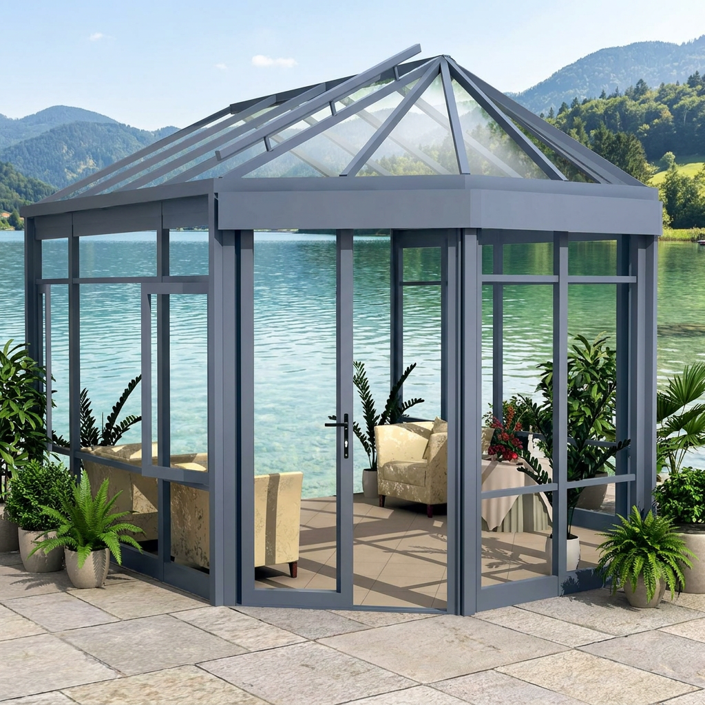 Modern Modular Prefab Four Season Sunroom Glass Waterproof Solarium Hollow Aluminum Sun House Polygon Residential Outdoor