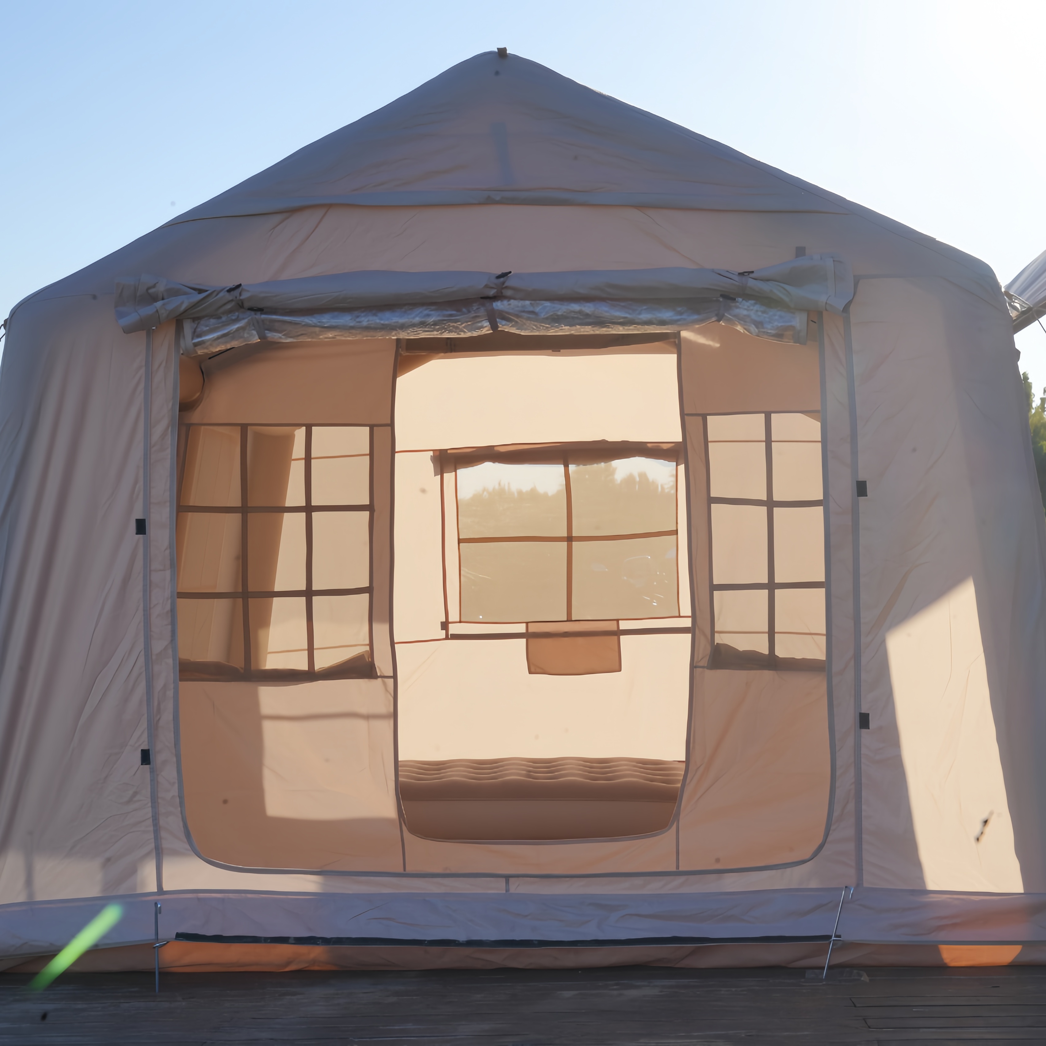 12 Sqm Large Inflatable 420D Oxford Fabric Tent Outdoor Glamping House Two-Bedroom One-Living Room Design