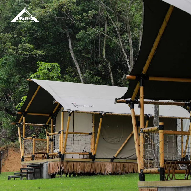 Prefabricated A-Frame Lodge Tent VOC-Free Sustainable Resort Architecture Modular Glamping Suite With Integrated Bathroom