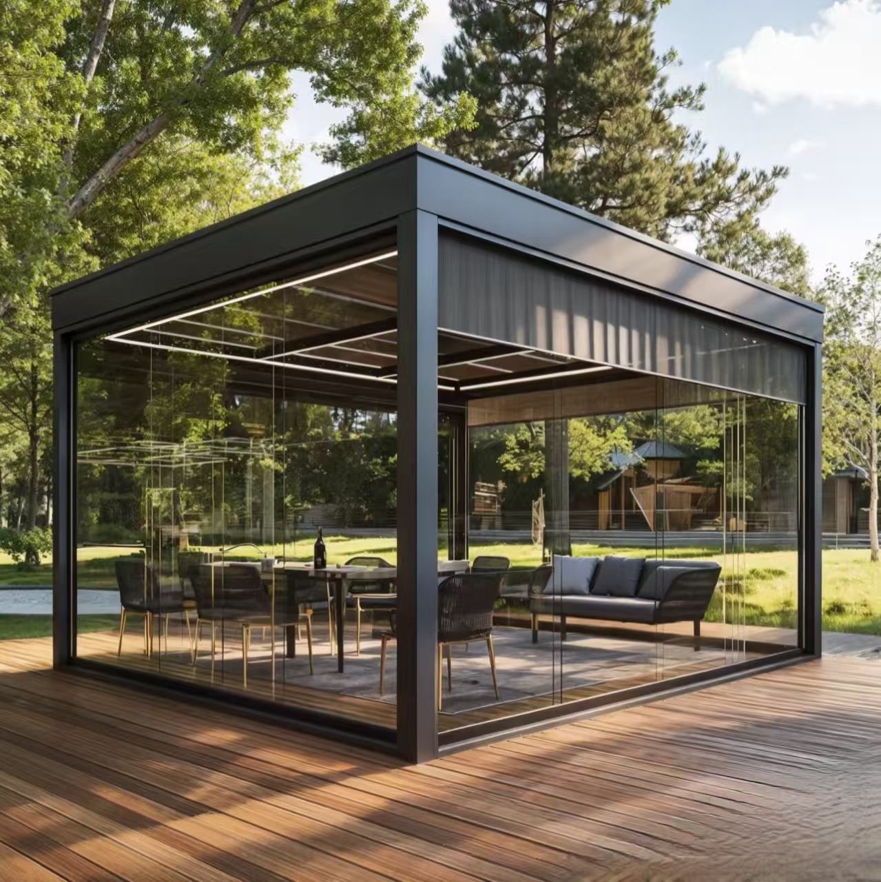 3X3 3X4 4X4 6X4m Modern Outdoor Aluminum Pergola Motorized Glass House Winter Garden Sunroom Easy Install High Light