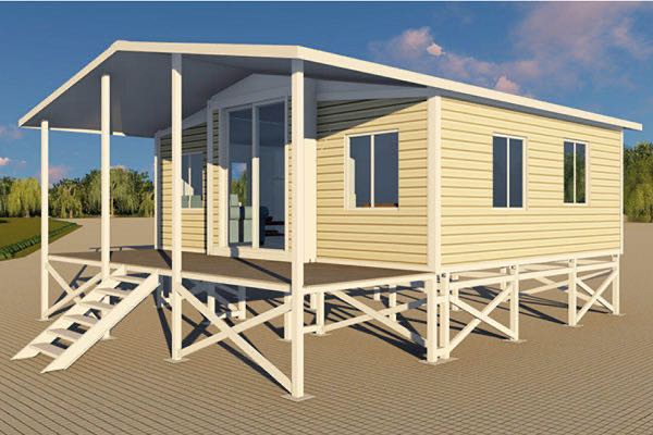 Expandable container with front terrace and roof