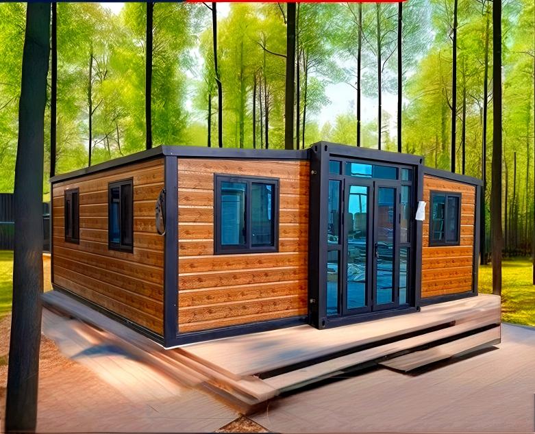 Luxury Wood Grain Prefab Tiny House With Porch Movable Glamping Container Cabin for Resort Homestay Camping