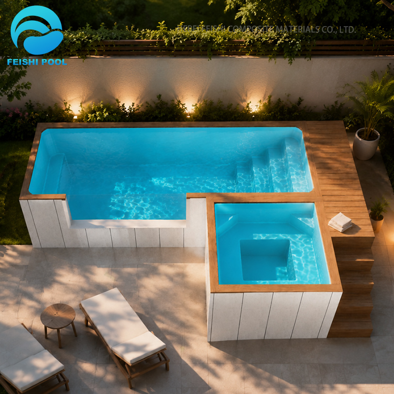 Factory Outdoor Large Luxury Fiberglass Swimming Acrylic Glass Window Prefab Pool Shipping Container Swimming Pool 20ft 40ft