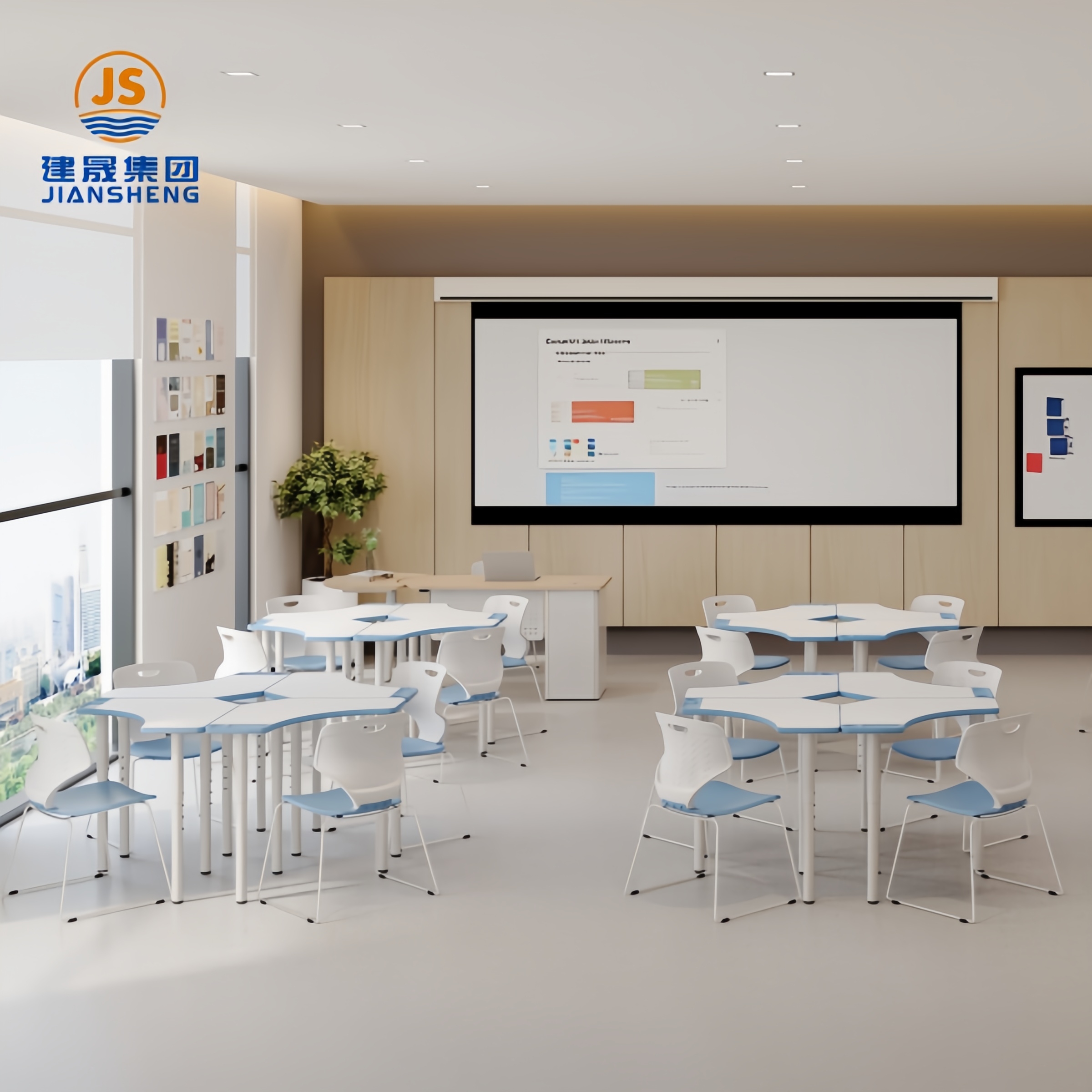 Modern Collaborative Active Learning Modular Hexagonal Height Adjustable Primary High School Classroom Furniture Set