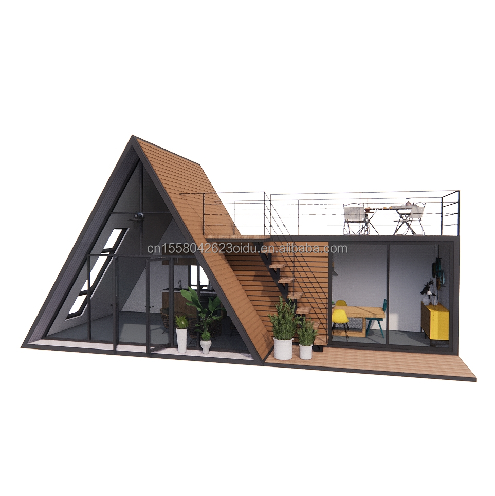 Luxury Modern A-Frame Low-rise Villa Heat-Insulated Modular Prefab Tiny Triangle House for Apartment or Prefab Cottage