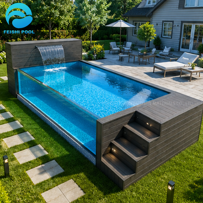 Factory Outdoor Large Luxury Fiberglass Swimming Acrylic Glass Window Prefab Pool Shipping Container Swimming Pool 20ft 40ft