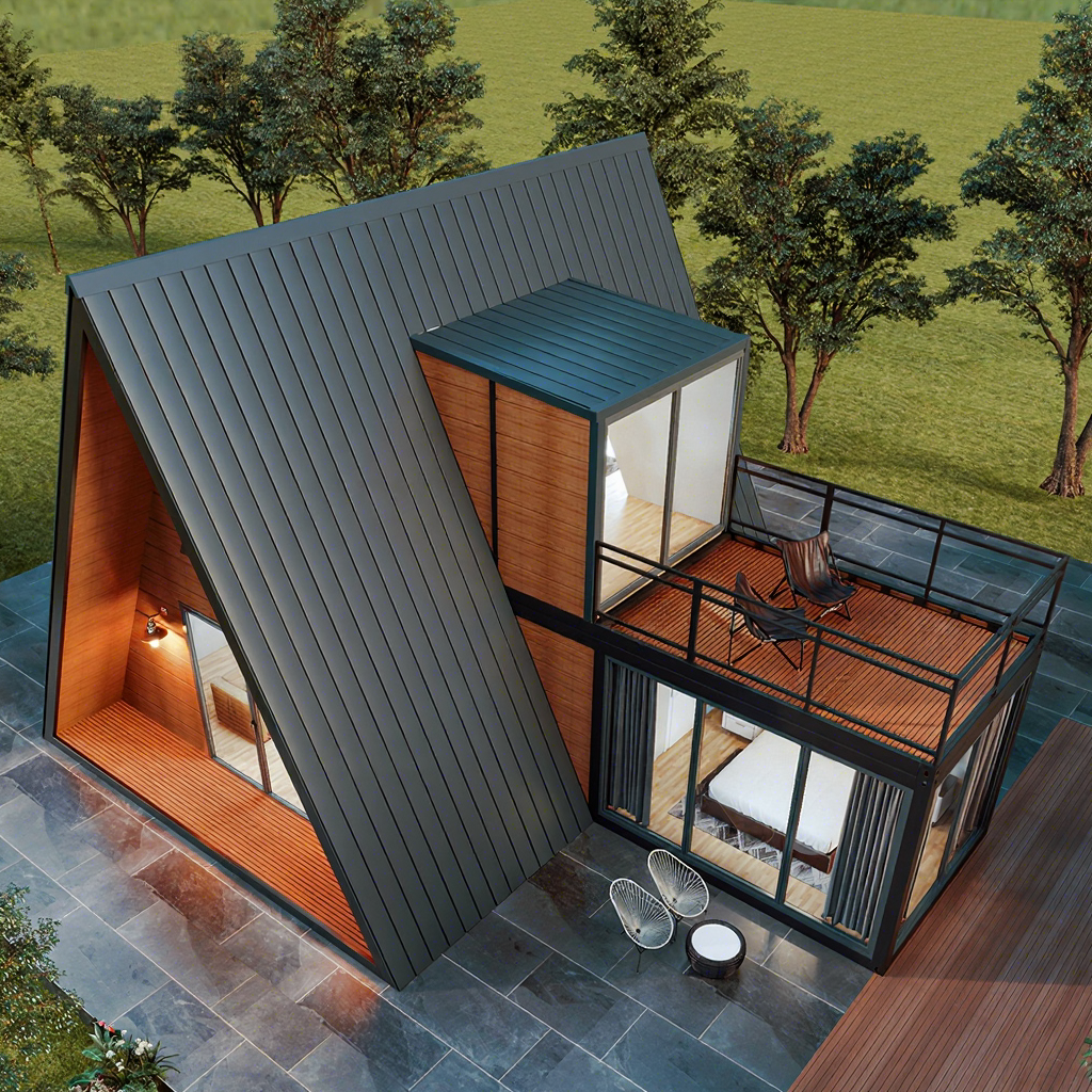 Modern Container Wooden Cabin Airbnb A-Frame Triangular Kit House 3 Bedrooms Custom Cottage Luxury Prefab House Villa