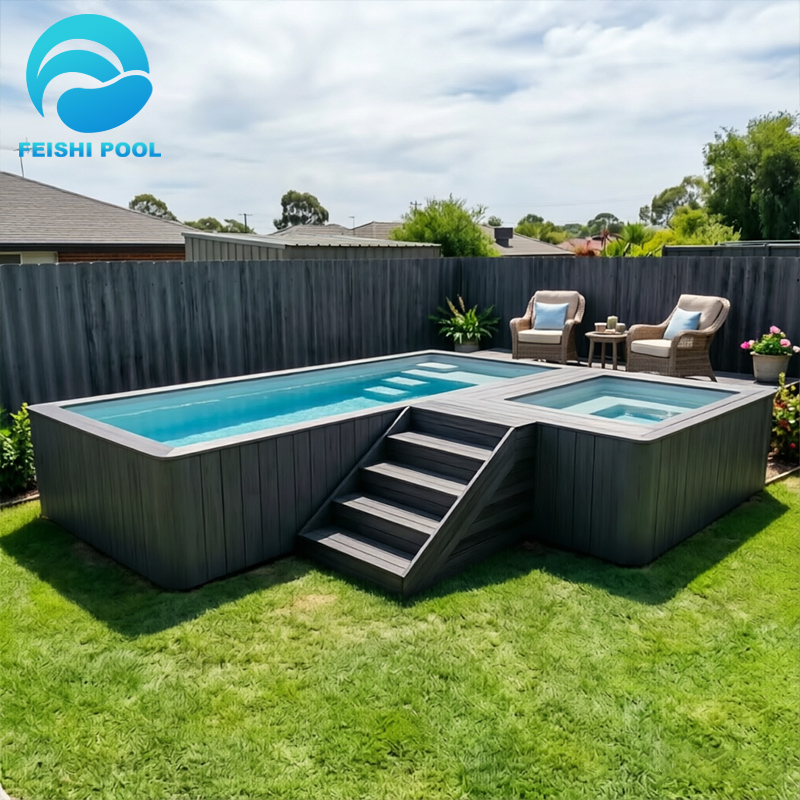 New Design Outdoor Large Luxury Jacuzzi Above Ground Swim Spa House Prefab Fiberglass Shipping Container Swimming Pool 40ft
