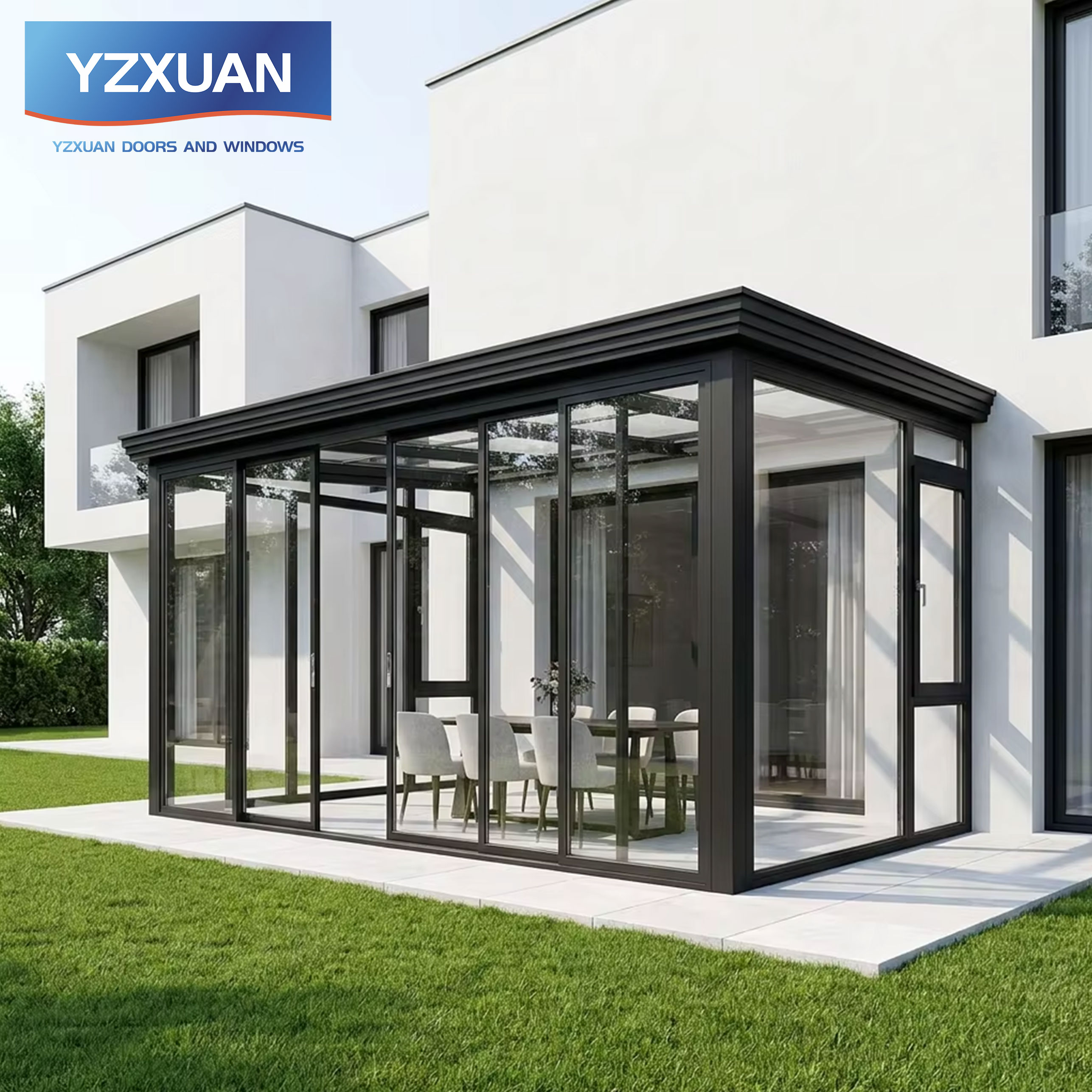 Modern Luxury Aluminum Sunroom Glass House Winter Garden Thermal Break System Double Glazed Low-E Exterior Hotel Courtyard
