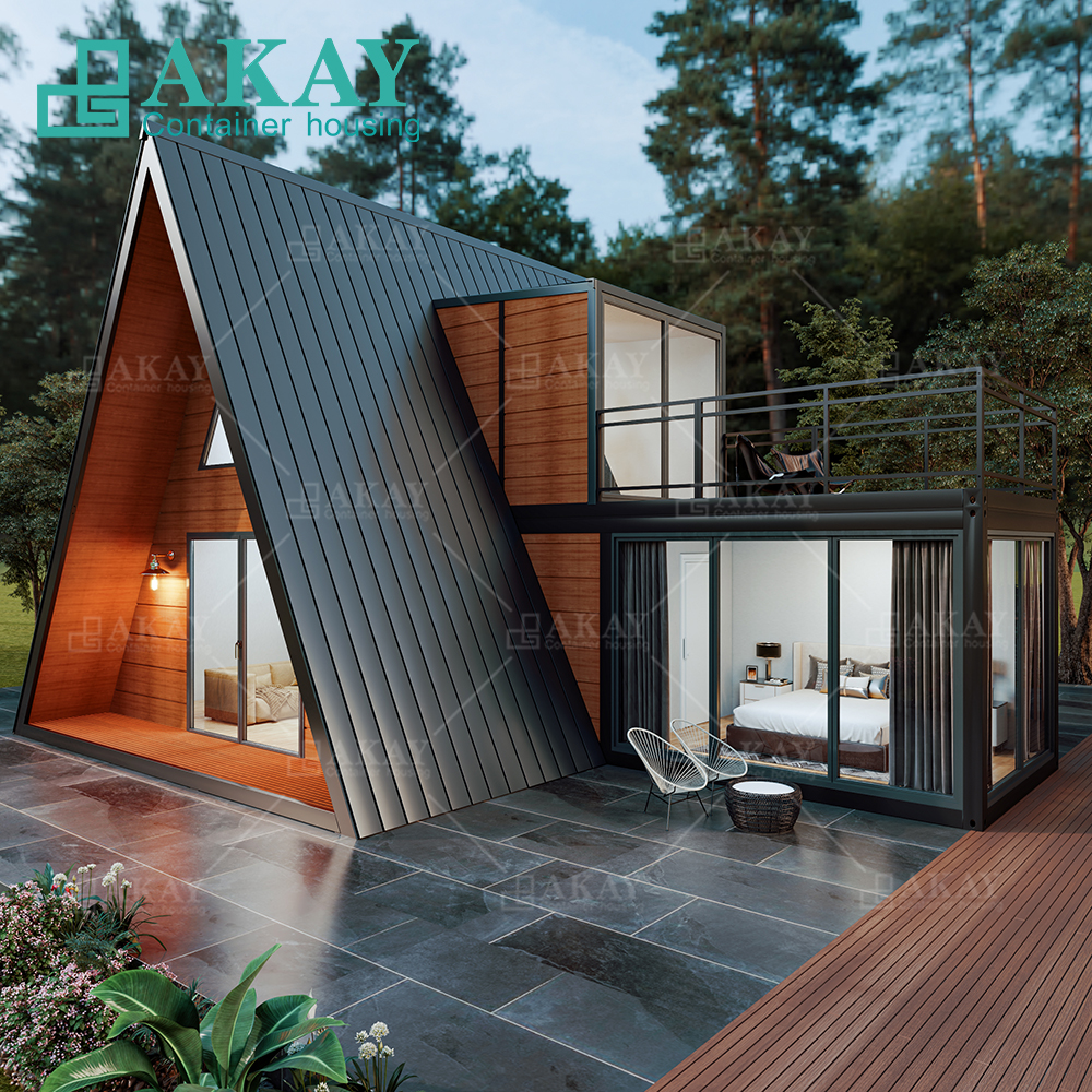 Modern Container Wooden Cabin Airbnb A-Frame Triangular Kit House 3 Bedrooms Custom Cottage Luxury Prefab House Villa