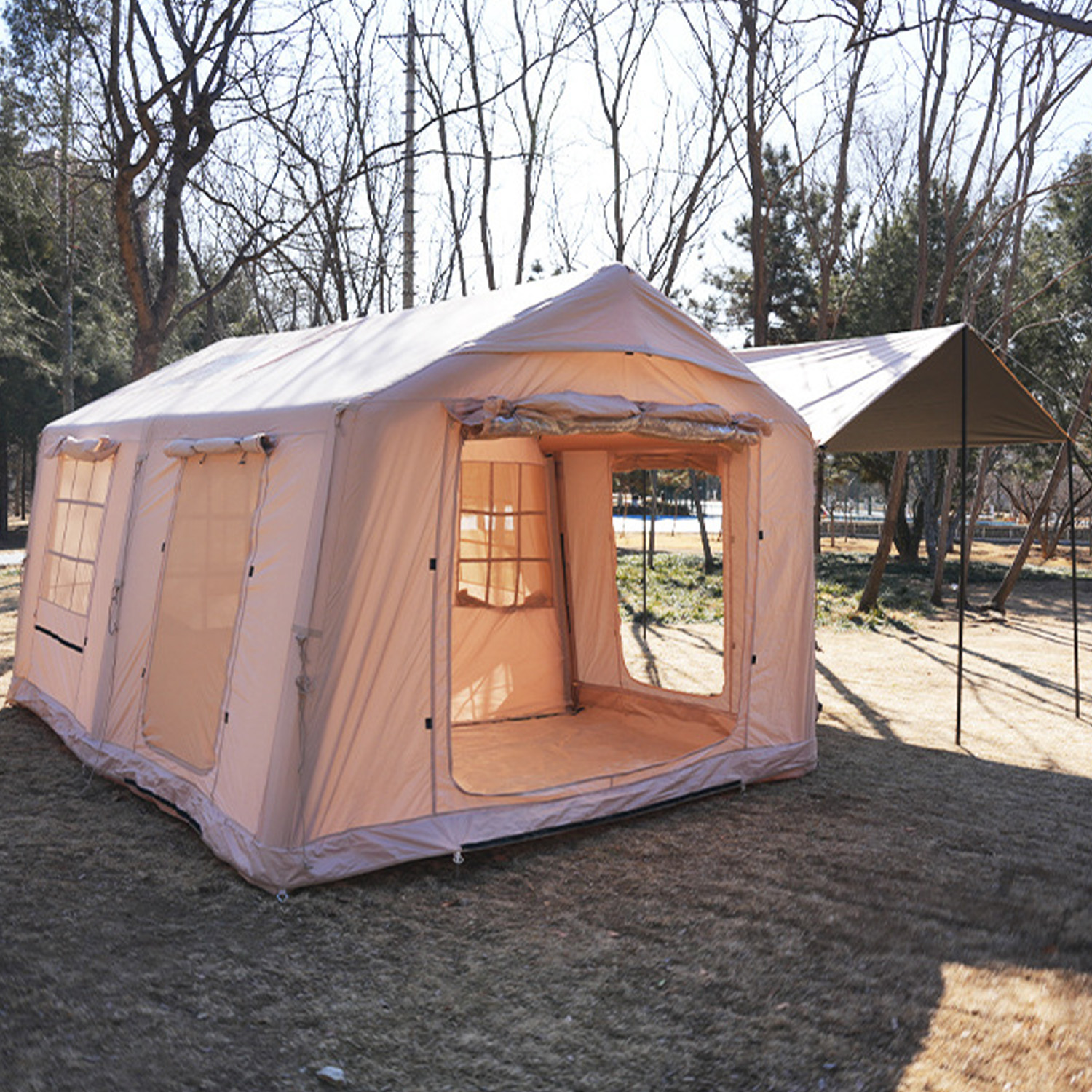12 Sqm Large Inflatable 420D Oxford Fabric Tent Outdoor Glamping House Two-Bedroom One-Living Room Design