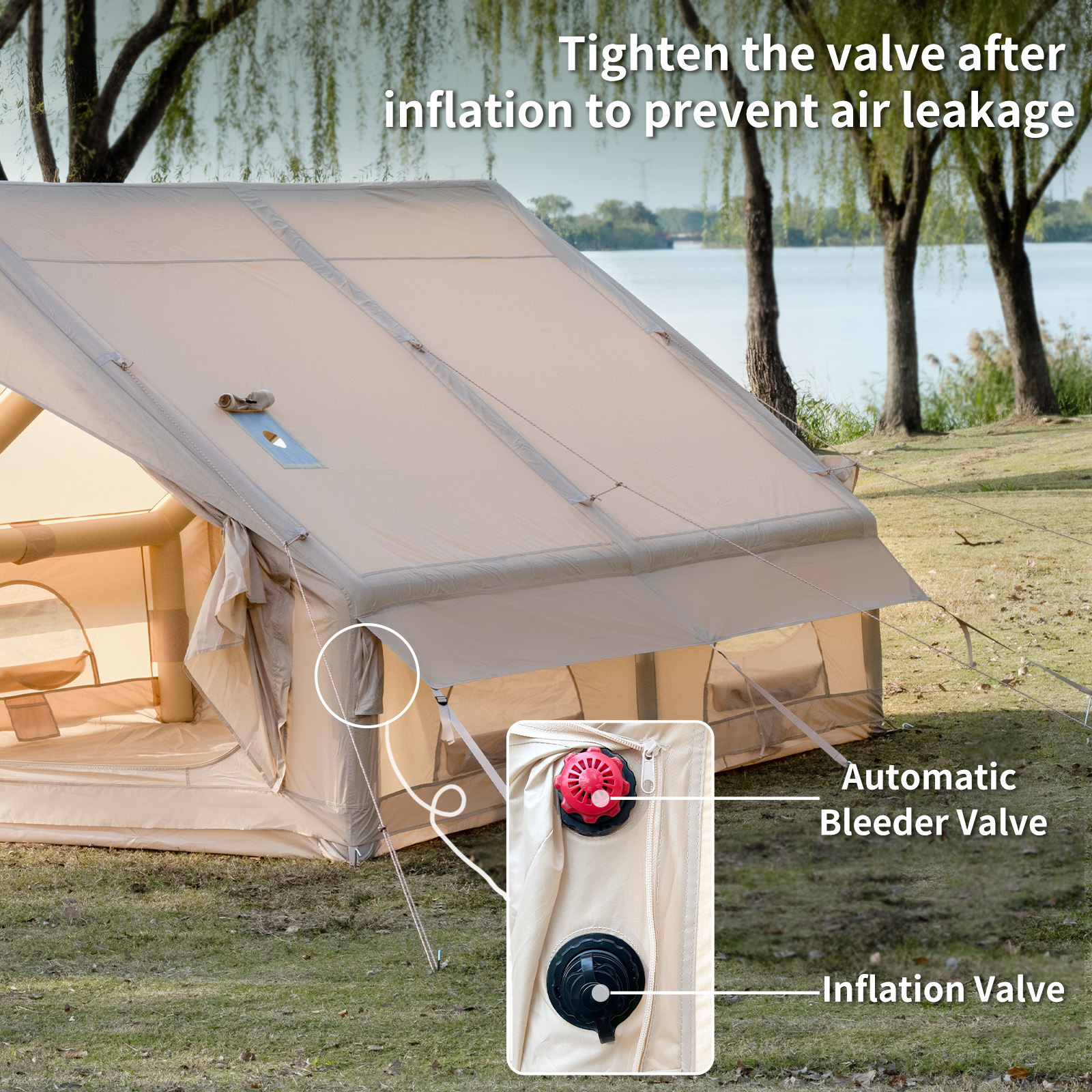 Ultra-Durable Oxford 12 SQM Inflatable Tent Double Side Door Windproof, Water-Resistant, Large Family Camping Tent