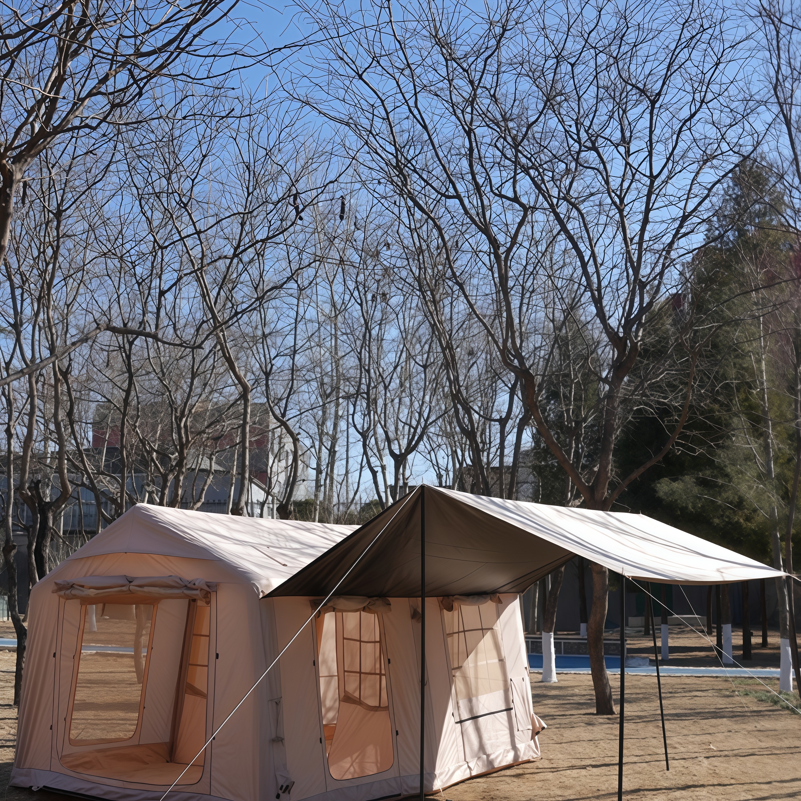12 Sqm Large Inflatable 420D Oxford Fabric Tent Outdoor Glamping House Two-Bedroom One-Living Room Design