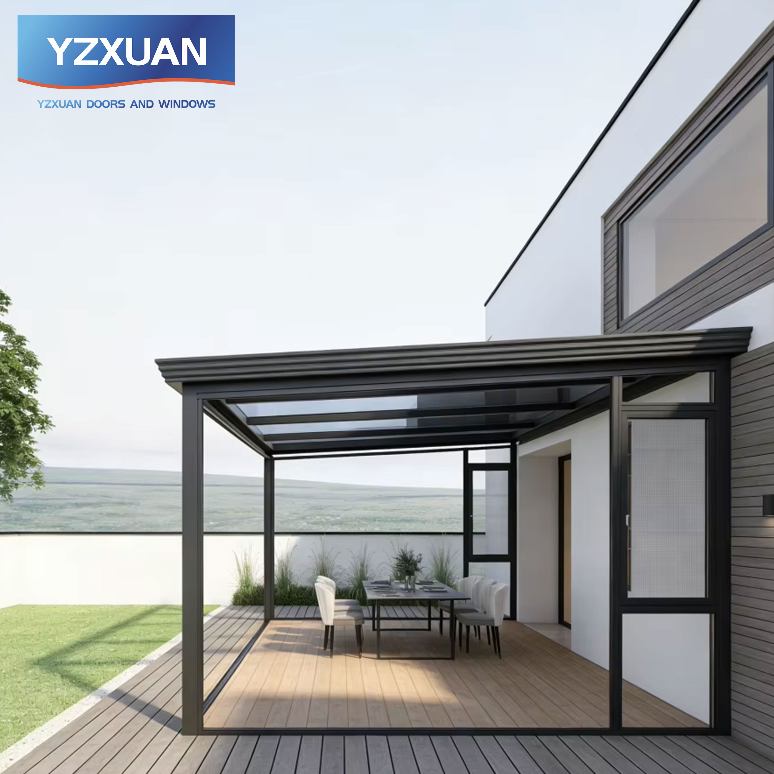 Modern Luxury Aluminum Sunroom Glass House Winter Garden Thermal Break System Double Glazed Low-E Exterior Hotel Courtyard