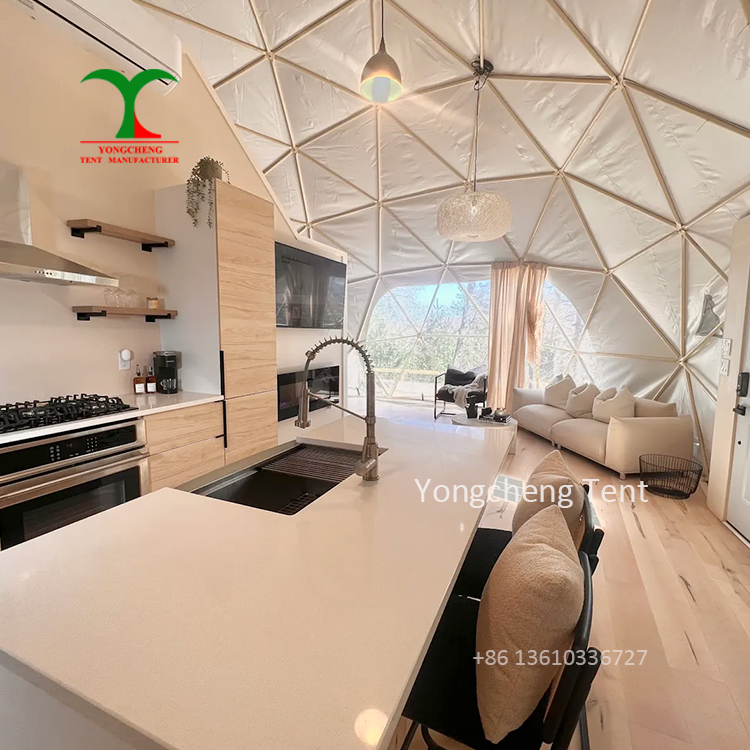 Luxury Outdoor Rain Cover Glamping Tent Resort Hotel 6m 7m 8m Geodesic Dome Tent House With Bathroom