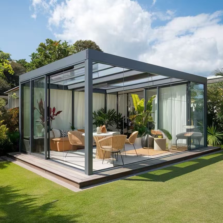 3X3 3X4 4X4 6X4m Modern Outdoor Aluminum Pergola Motorized Glass House Winter Garden Sunroom Easy Install High Light