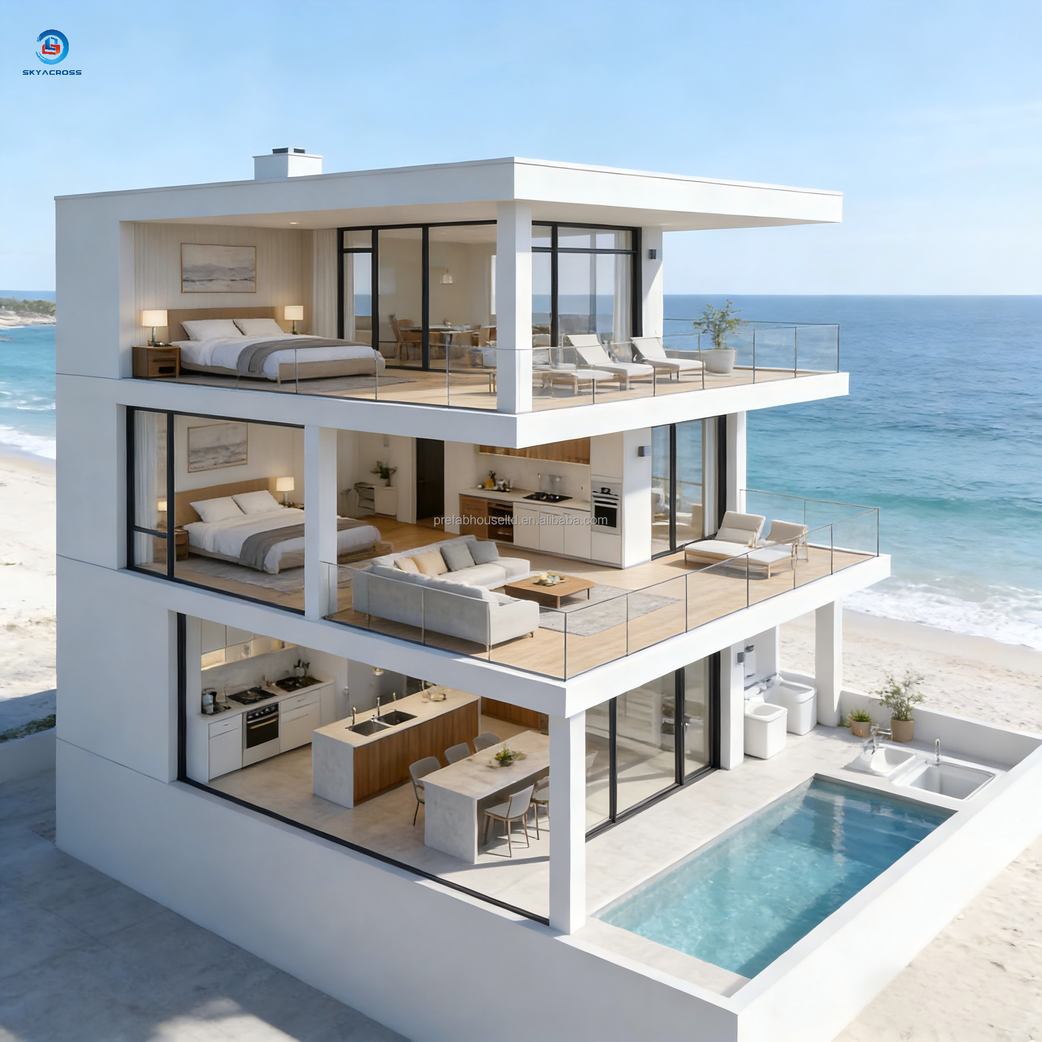 Low Cost 3-storey Prefabricated House Villas Container House Plan Luxury Prefab Hotel