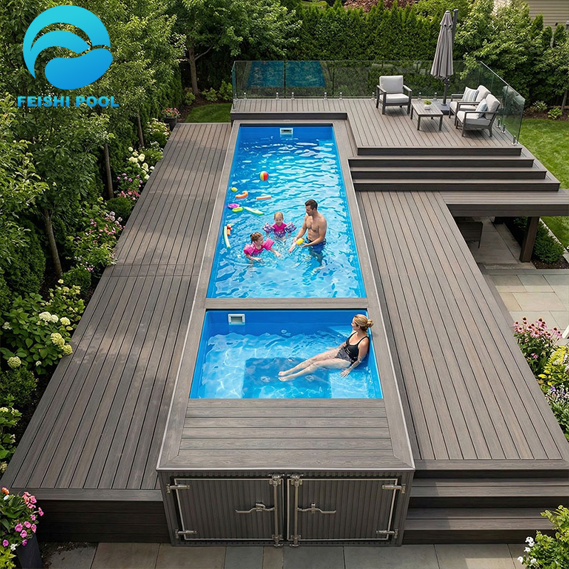 New Design Outdoor Large Luxury Jacuzzi Above Ground Swim Spa House Prefab Fiberglass Shipping Container Swimming Pool 40ft