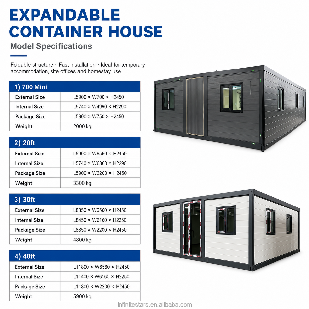 Boutique Factory Wood Grain Expandable Container Villa Luxury Tiny Home Large Glass Door Outdoor Leisure Decking for Living Room