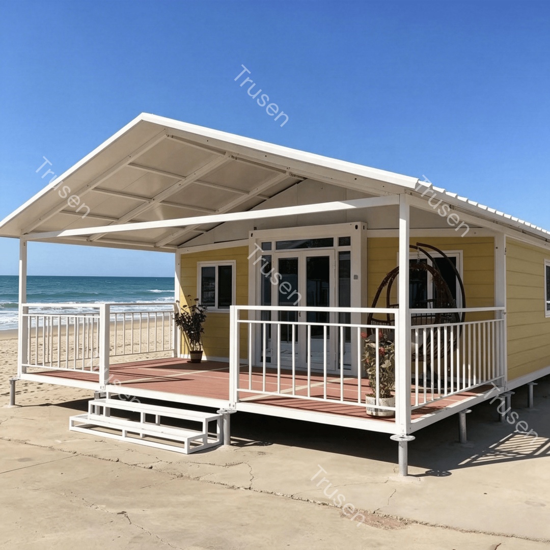 Australian Standards Full Rainproof Terrace Roof Container Apartment Prefab Expandable House Granny Flats With White Guardrail