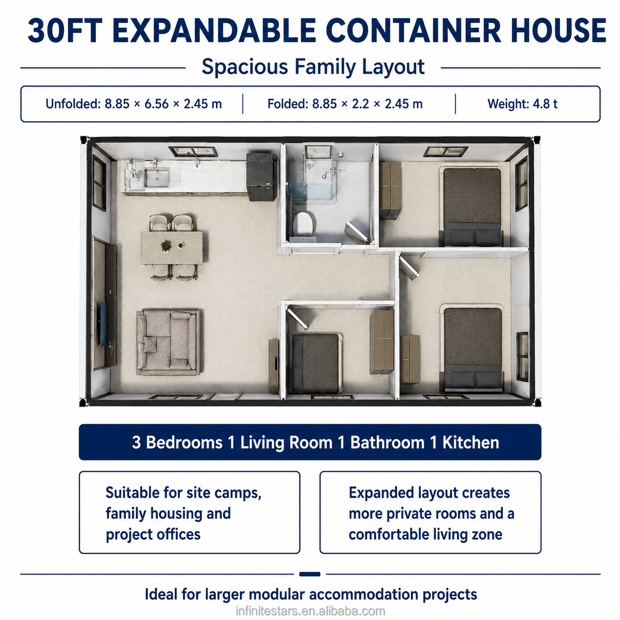 Boutique Factory Wood Grain Expandable Container Villa Luxury Tiny Home Large Glass Door Outdoor Leisure Decking for Living Room