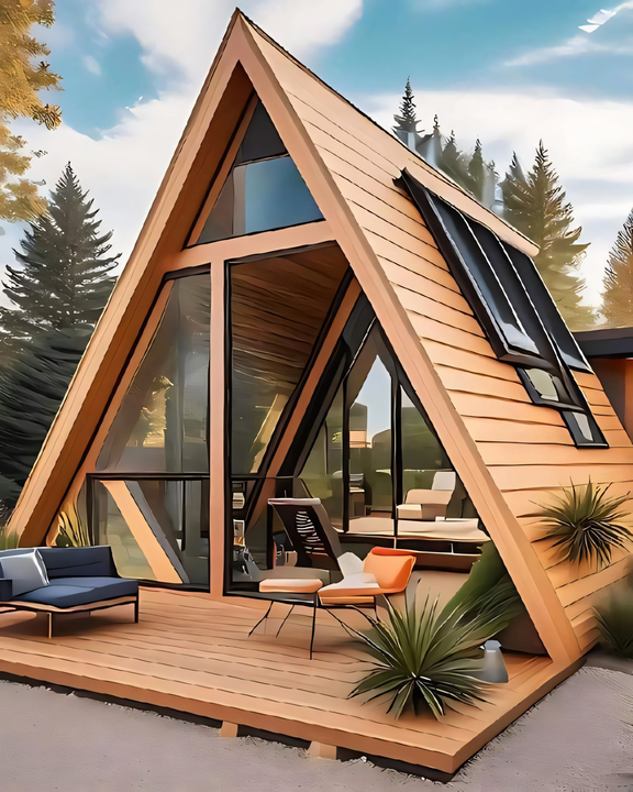 Luxury Modern A-Frame Low-Rise Villa: Insulated, Modular, Prefabricated Tiny Triangular House for Apartments or Prefab Cabins