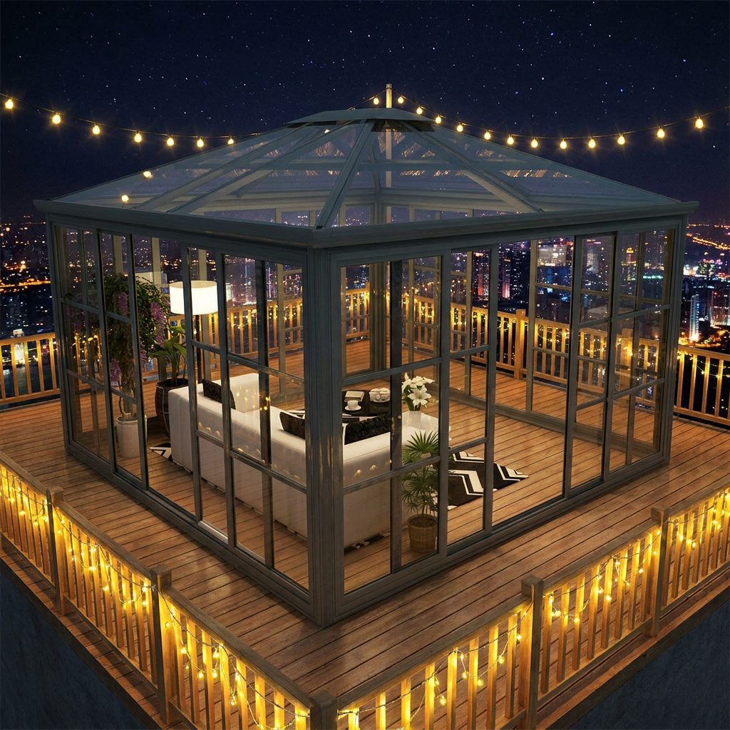 Modern Modular Prefab Four Season Sunroom Glass Waterproof Solarium Hollow Aluminum Sun House Polygon Residential Outdoor