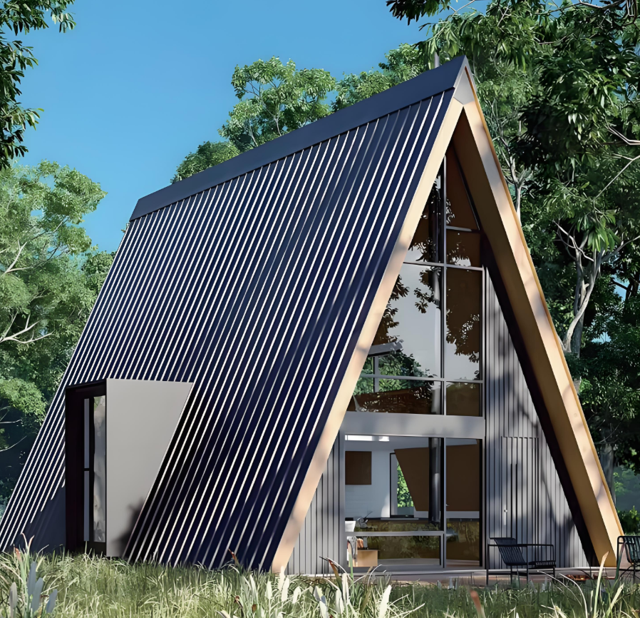 Modern 60m&sup2; A-Frame Prefab Steel Structure Villa Factory Direct for Holiday or Apartment Living