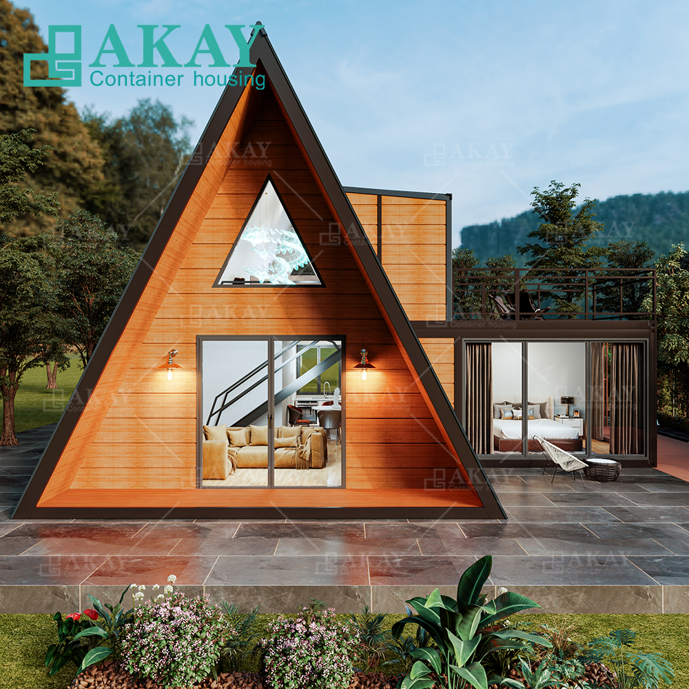 Modern Container Wooden Cabin Airbnb A-Frame Triangular Kit House 3 Bedrooms Custom Cottage Luxury Prefab House Villa