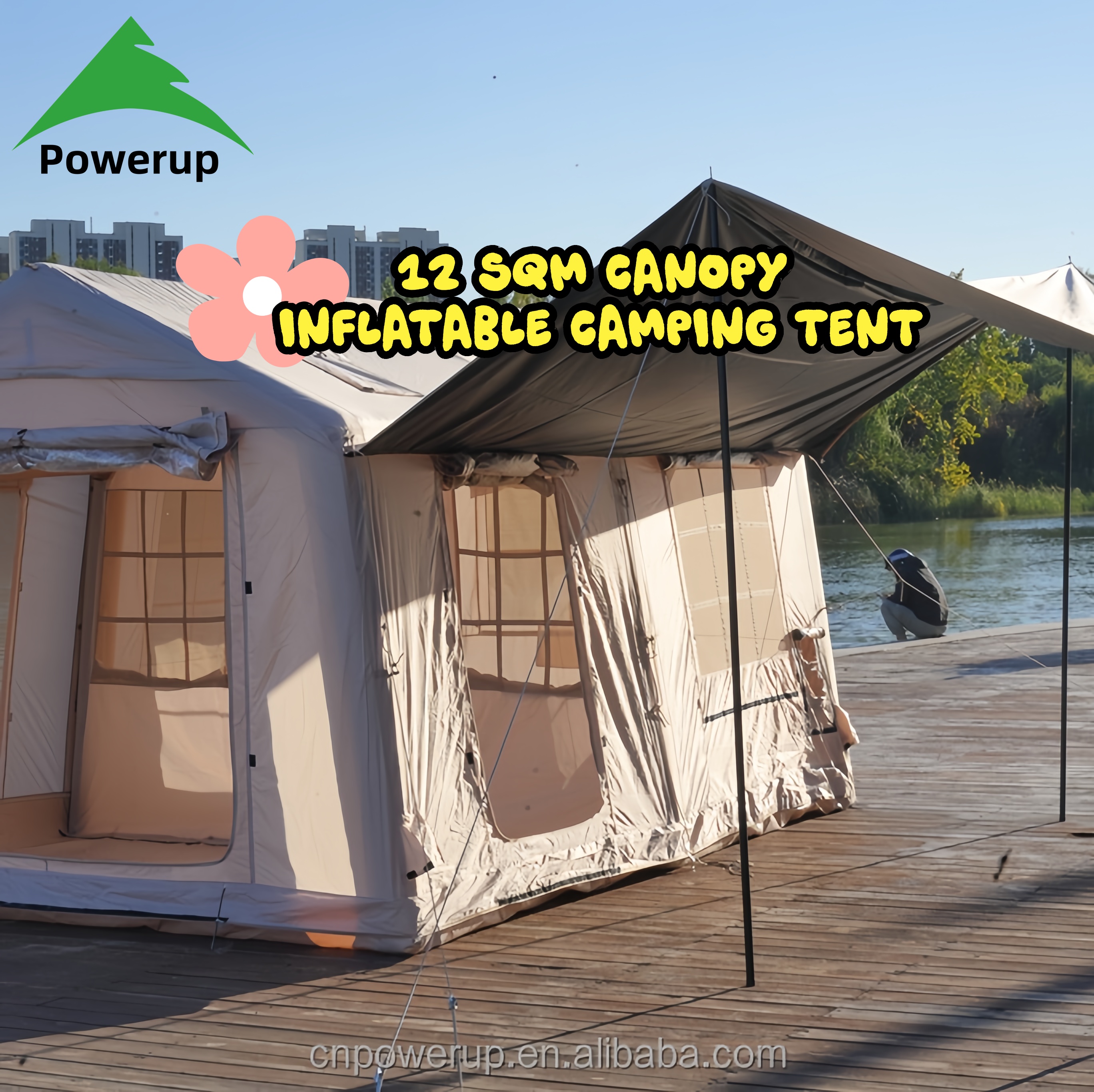 12 Sqm Large Inflatable 420D Oxford Fabric Tent Outdoor Glamping House Two-Bedroom One-Living Room Design