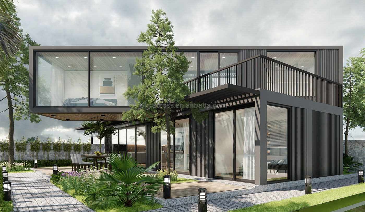 Modular Tiny Luxury Modern Light Steel Frame Hurricane Proof Turnkey Log Cabin Kits Prefab Houses With AU NZ EN US ICC Standard