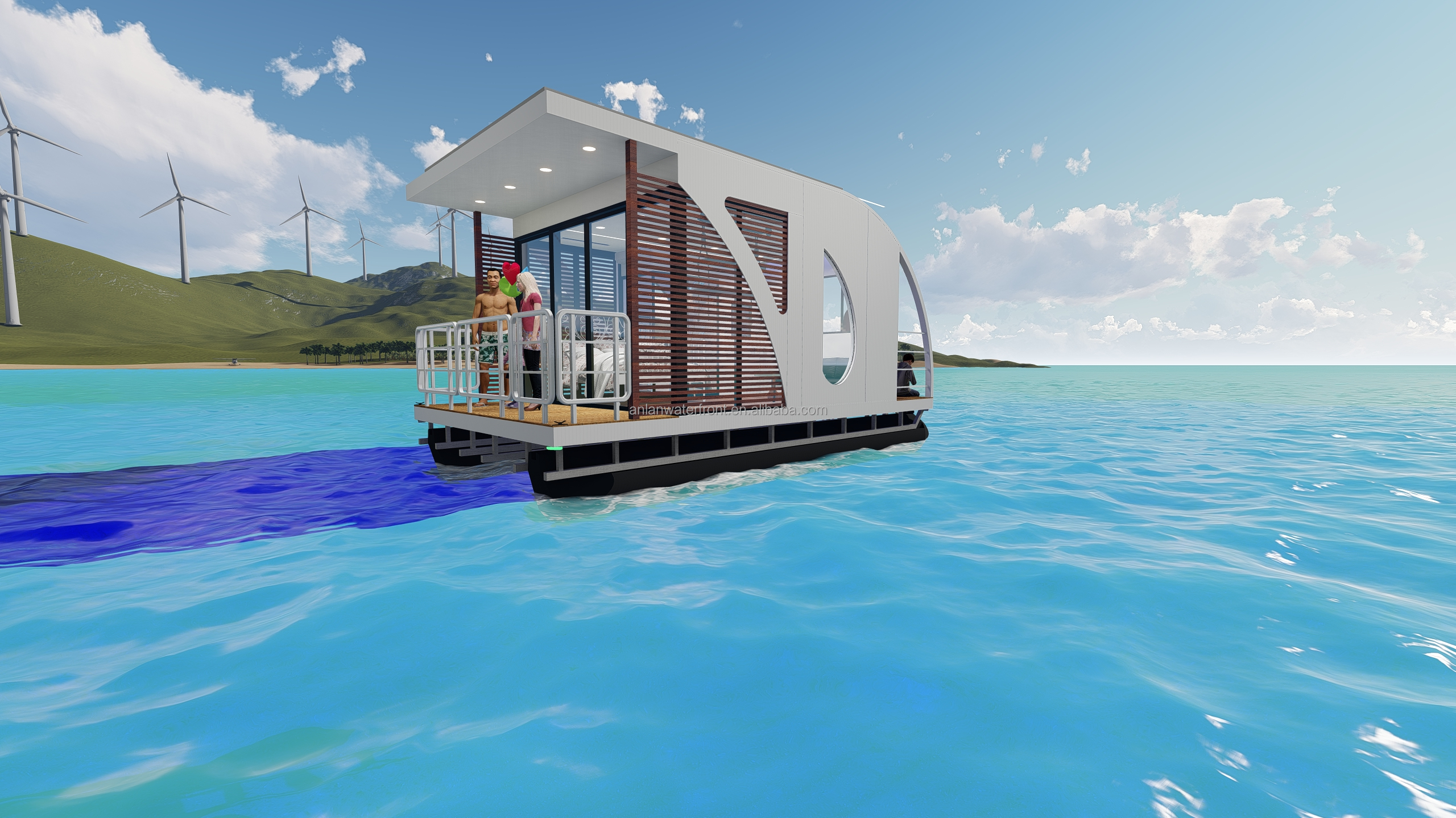 ANLAN Water Villa Houseboat Floating House Prefab Luxury Resort Villa Prefab Detachable Houses