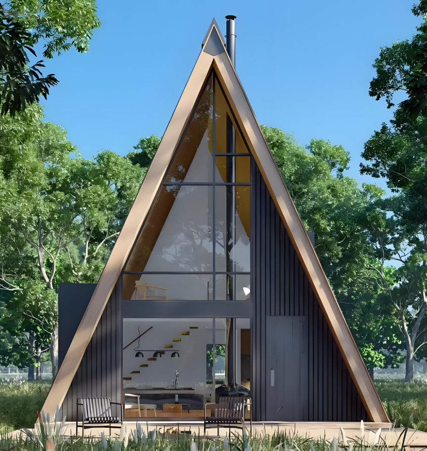 Modern 60m&sup2; A-Frame Prefab Steel Structure Villa Factory Direct for Holiday or Apartment Living