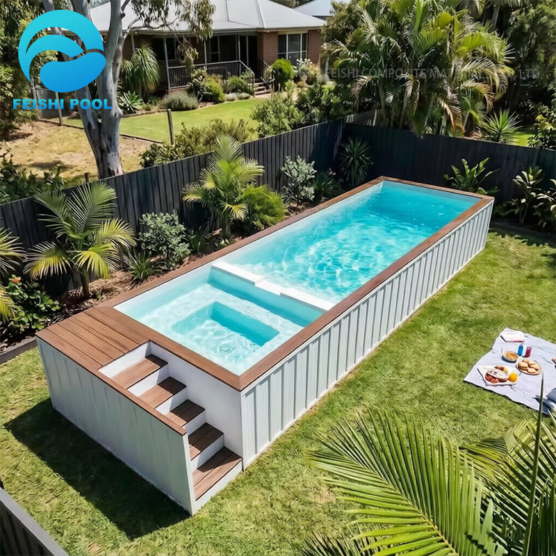 New Design Outdoor Large Luxury Jacuzzi Above Ground Swim Spa House Prefab Fiberglass Shipping Container Swimming Pool 40ft