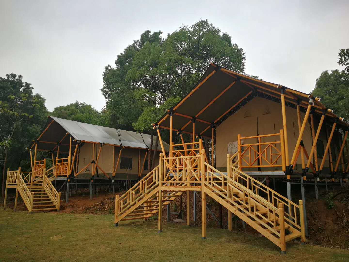 Prefabricated A-Frame Lodge Tent VOC-Free Sustainable Resort Architecture Modular Glamping Suite With Integrated Bathroom