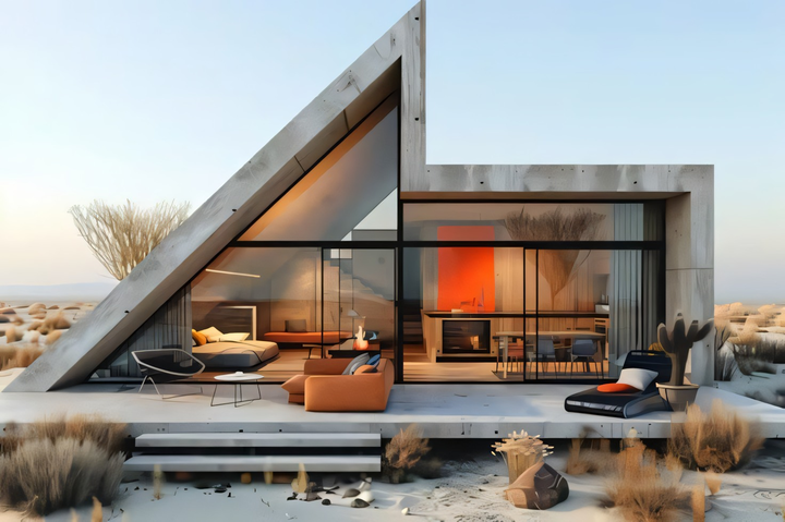 Luxury Modern A-Frame Low-Rise Villa: Insulated, Modular, Prefabricated Tiny Triangular House for Apartments or Prefab Cabins