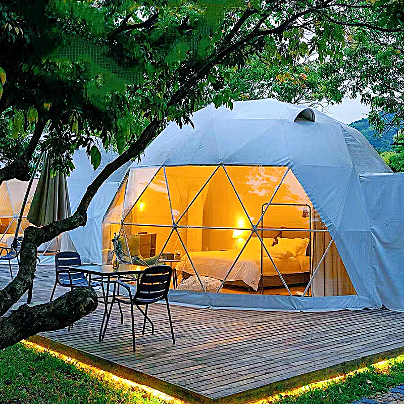 Luxury 6m Modern Glass Prefab Geodesic Dome Tent PVC Custom Aluminum For Outdoor Glamping Hotel En-Suite Scenic Areas Events
