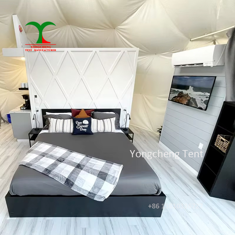 Luxury Outdoor Rain Cover Glamping Tent Resort Hotel 6m 7m 8m Geodesic Dome Tent House With Bathroom