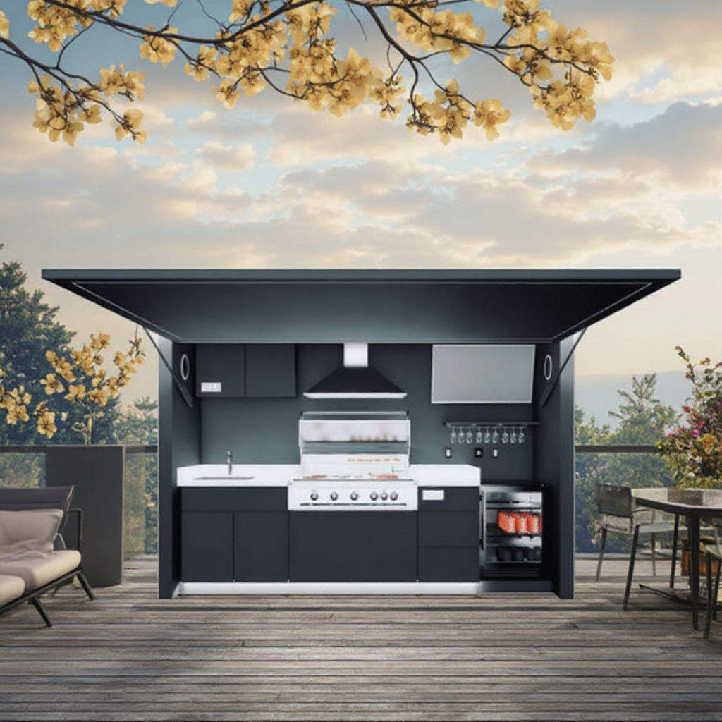 2026 Dorene Modern Simple Modular Metal Corteen Steel Outdoor Garden BBQ Kitchen Shed