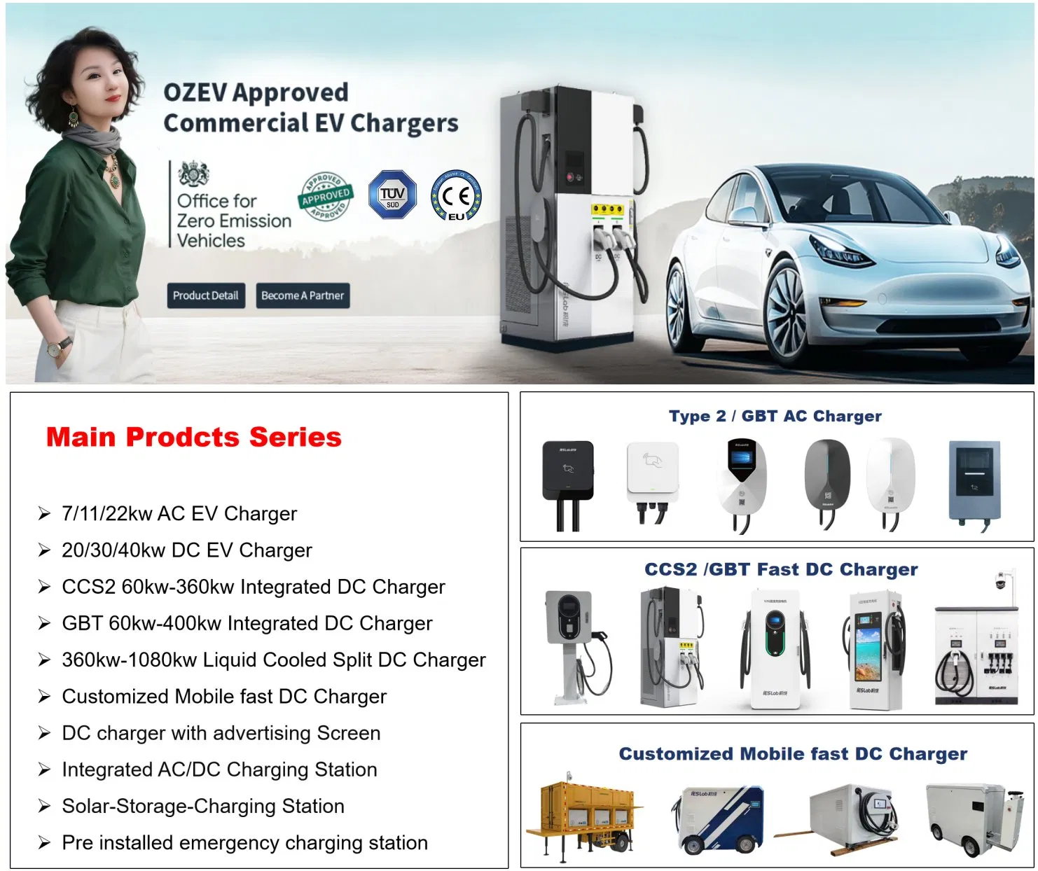 High Power Commercial Use 160kw-1080kw Electric Vehicle Car Battery Fast DC EV Charge Charger Charging Station with Ocpp1.6j