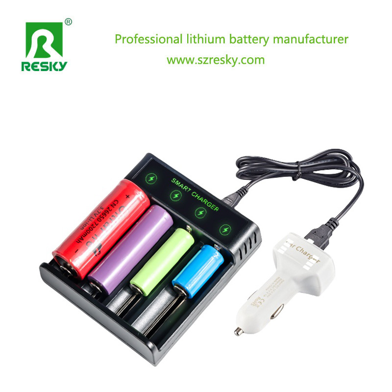 18650 Lithium Li-ion Battery &amp; Ni-MH Ni-CD Rechargeable Battery Cell 4.2V 2A 4 Slots Fast Digital Smart Charger for 26650 21700 3.7V/4.2V Flashlight Batteries