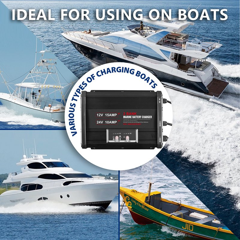 Manufacturer 2 Bank Marine Battery Charger 12V 15A &amp; 24V 10A IP67 Waterproof on-Board Charger for Lead-Acid/LiFePO4 Boat RV Yacht